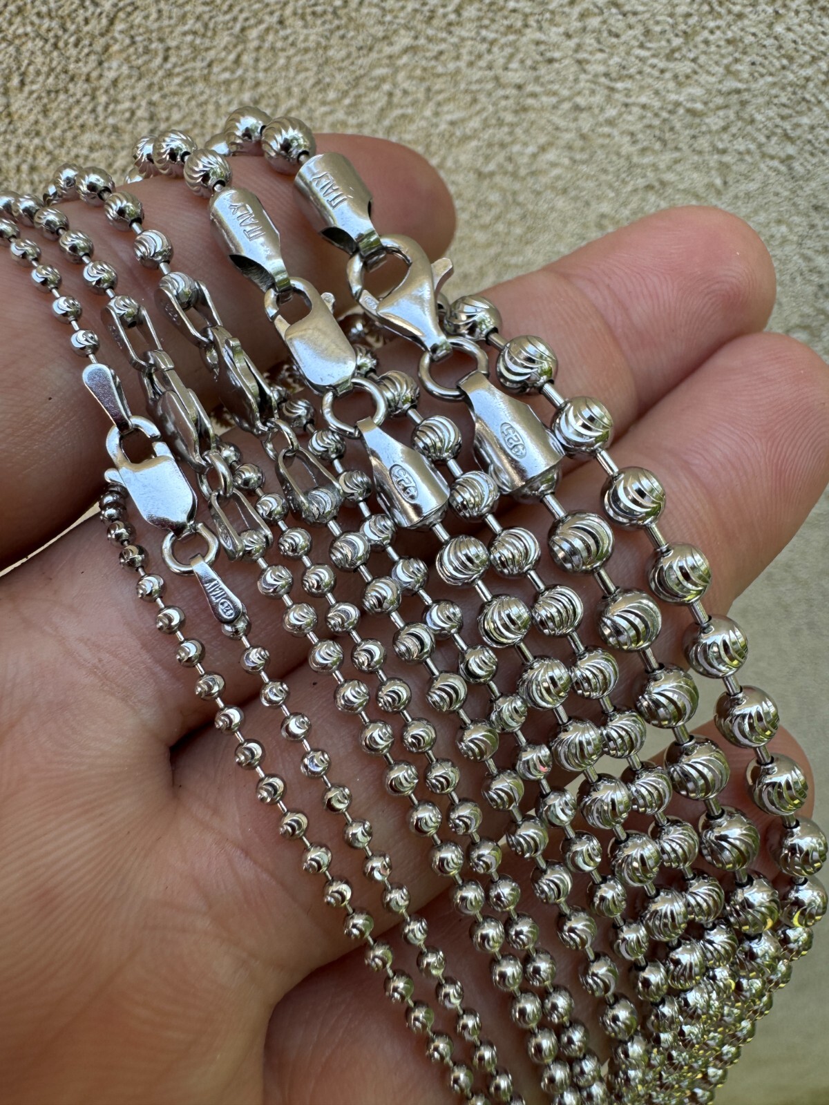 Ball Moon Chain Necklace SOLID 925 Silver Rhodium Finish Hip Hop Diamond Cut