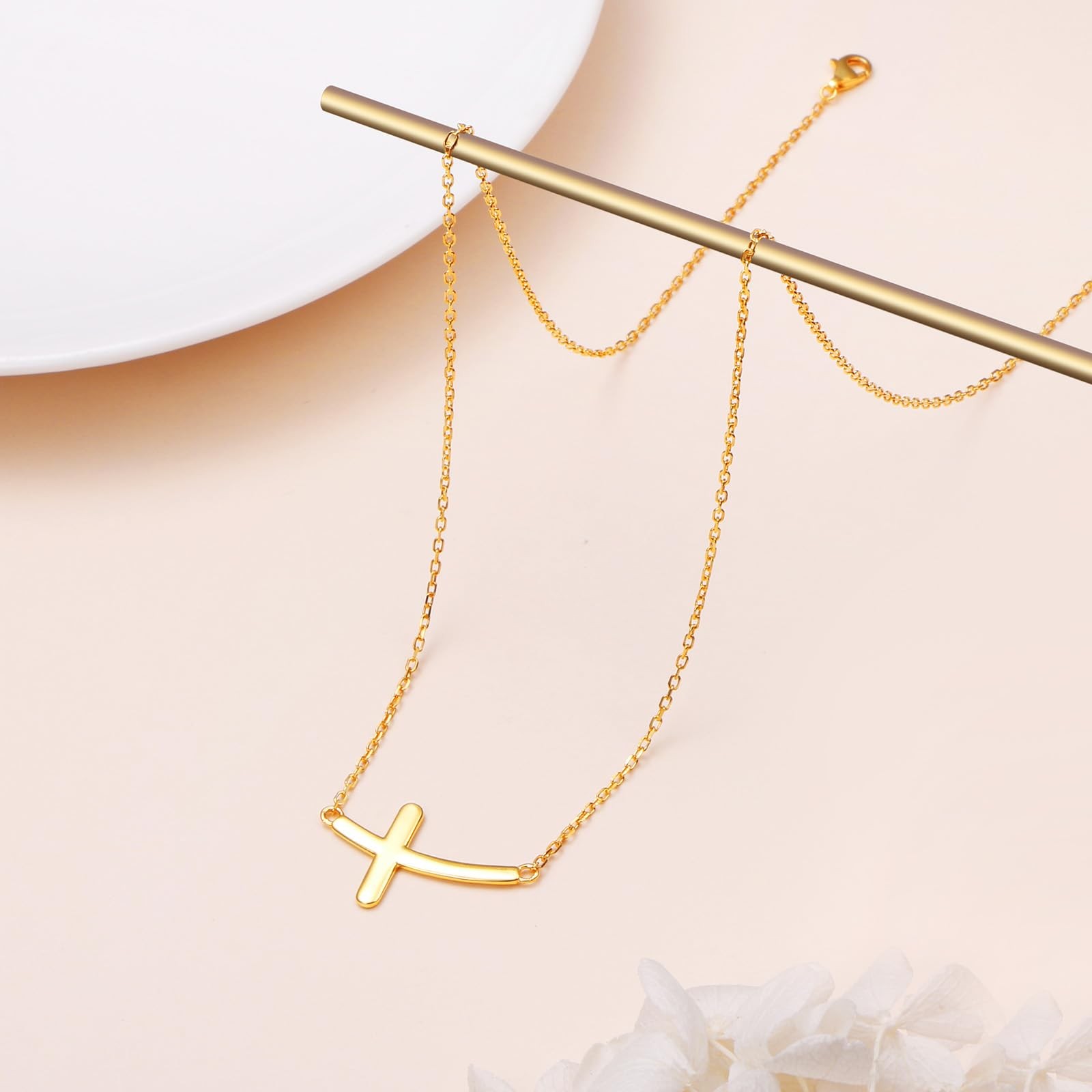 925 Sterling Silver Concise Sideways Cross Pendant Necklace Choker for Women …