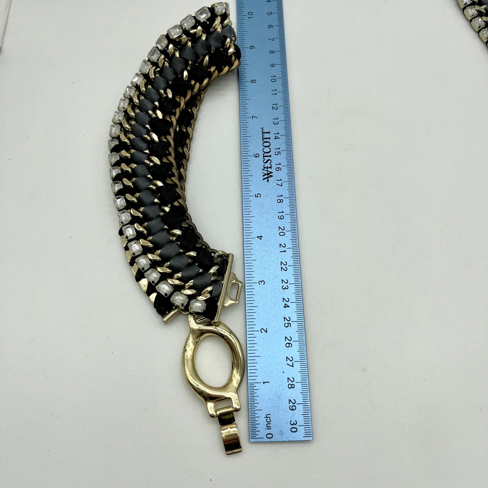 Retired Stella & Dot Bib Necklace & Bracelet Statement Chain Ribbon Rhinestone