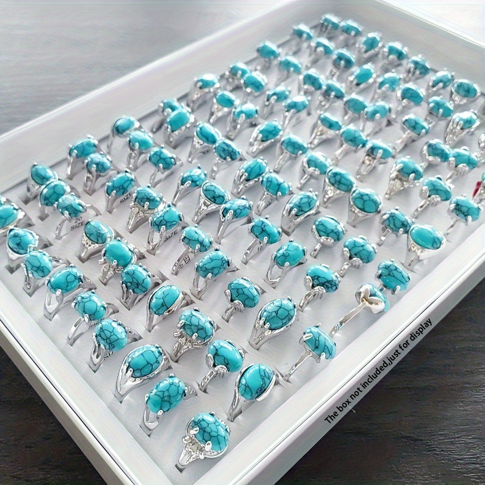 50/100Pcs Wholesale Lot Mixed Ring Turquoise Natural Stone Rings Women Gemstone