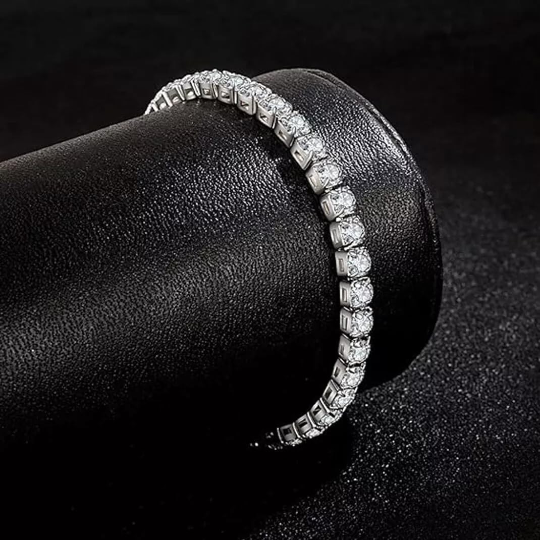 4mm Cubic Zirconia Tennis Bracelet Stainless Steel Silver Chain for women, 18…