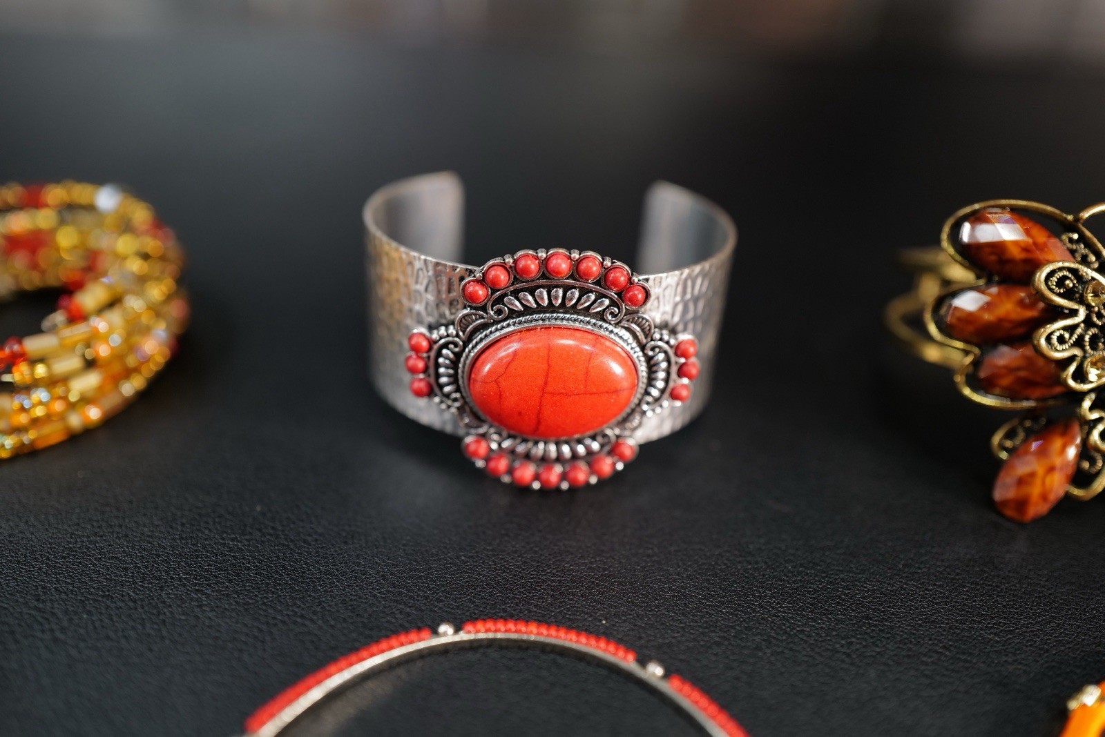 9 Pc Bracelet Gold & Silver Tone Orange Red Brown Mix Styles Bangles K39