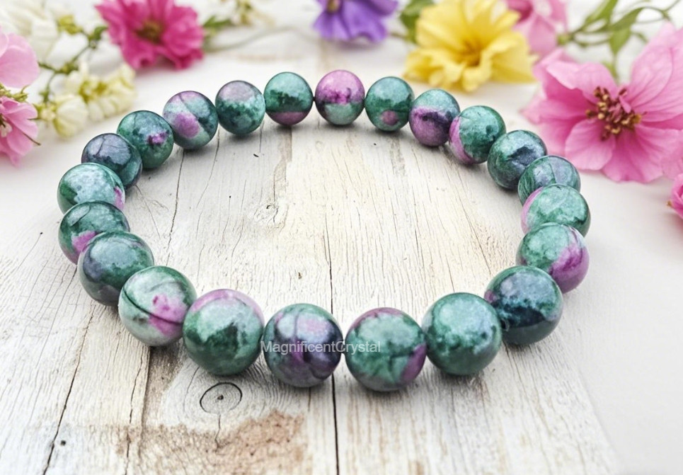 Vintage 8mm Ruby Zoisite Beads Bracelet Healing Reiki Unisex Mothers Day Gift