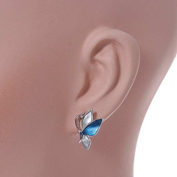 Romantic Blue Glass, Enamel, Crystal Butterfly Cluster Necklace and Stud