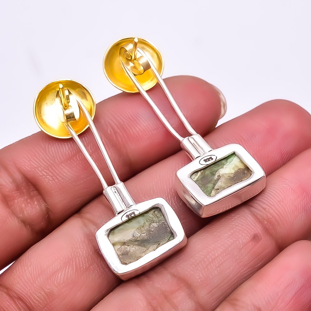 Chrome Chalcedony 925 Sterling Silver Two Tone Earring 1.64″ E40, Christmas Gift