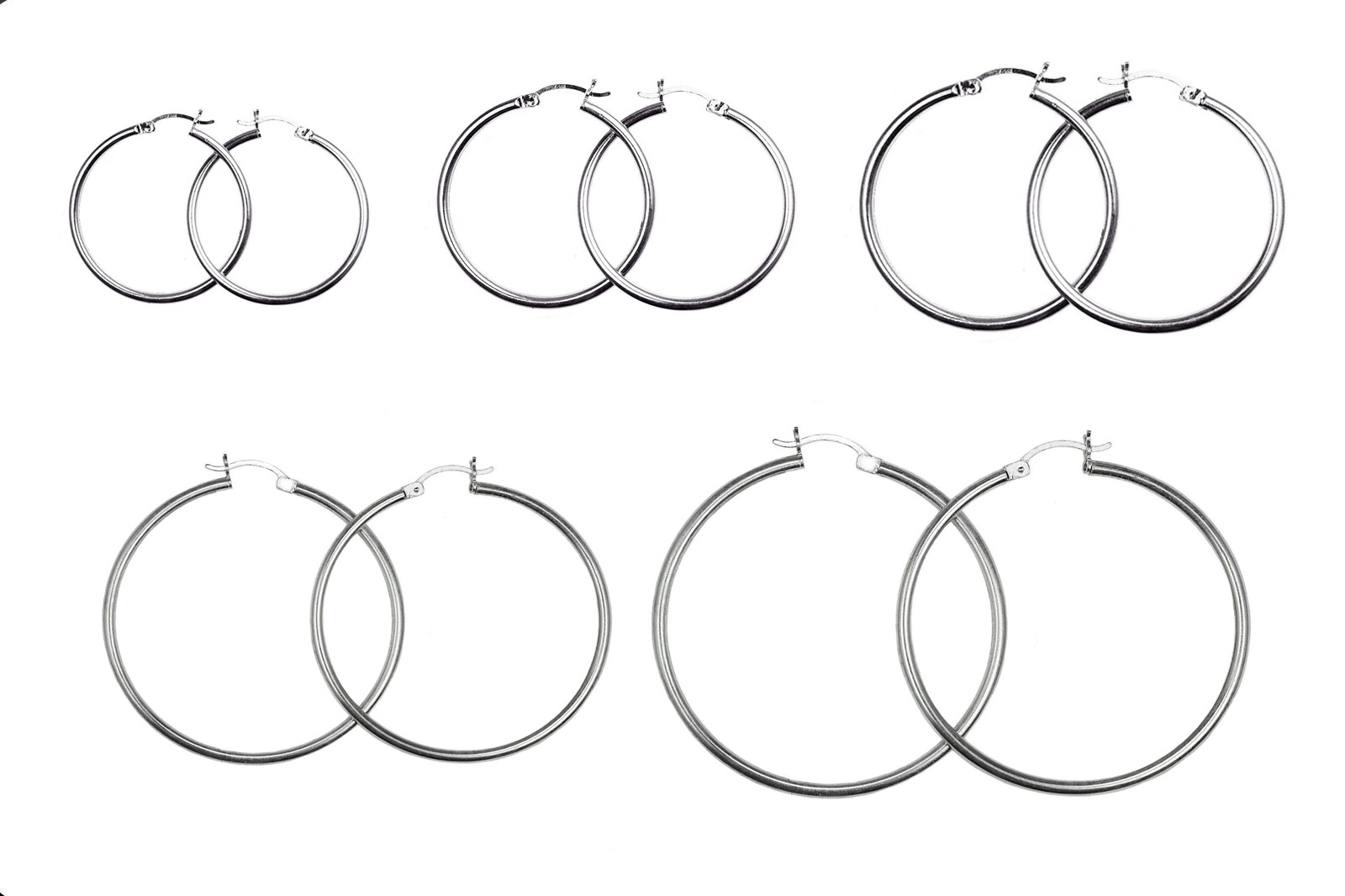 925 Sterling Silver High Polished Round Plain Hoop Earrings