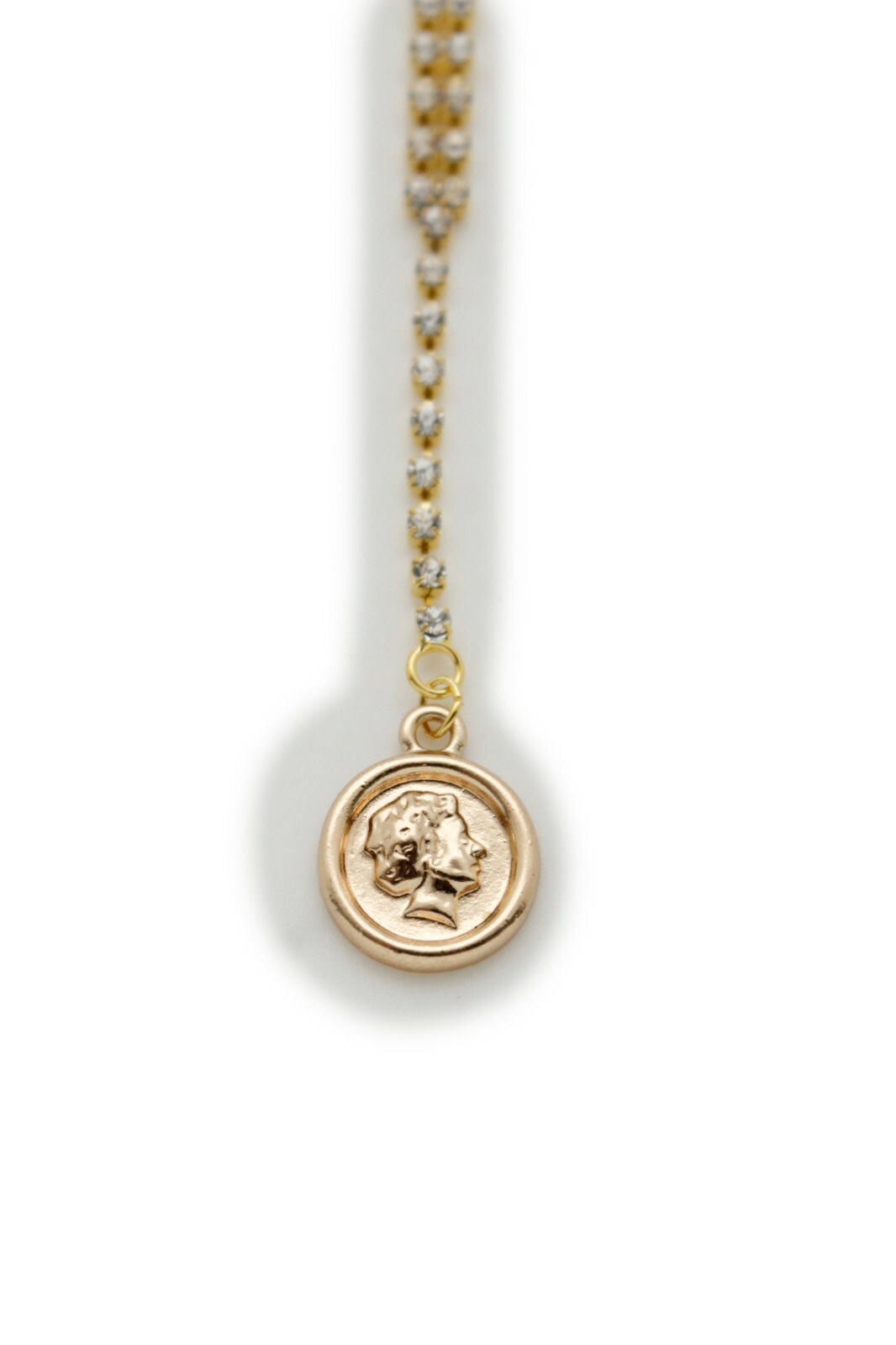 Women Open Back Dressy Long Necklace Pendant Gold Metal Chain Links Coin Charm