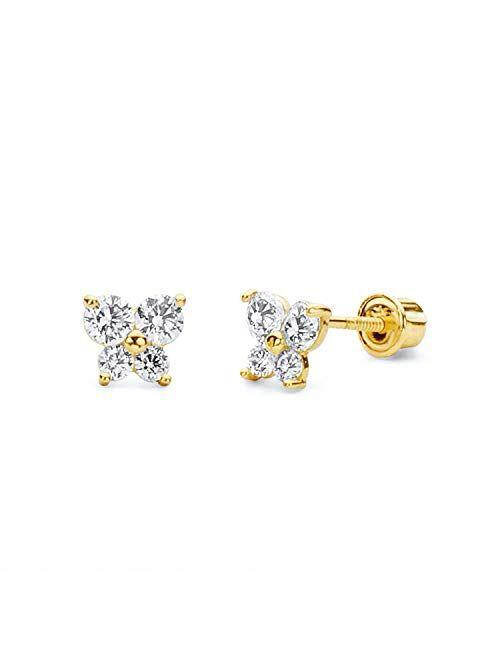 10K Yellow Gold Butterfly Stud Earrings with Screw Backs