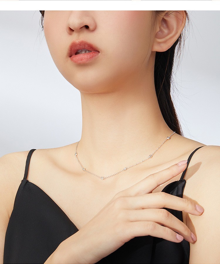 925 Sterling Silver CZ Bezel Station Chain Necklace Dainty for Women