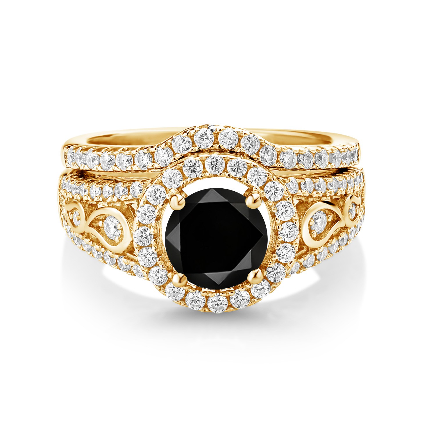 18K Yellow Gold Plated Silver Ring Round Diamond Moissanite (1.84 Cttw)