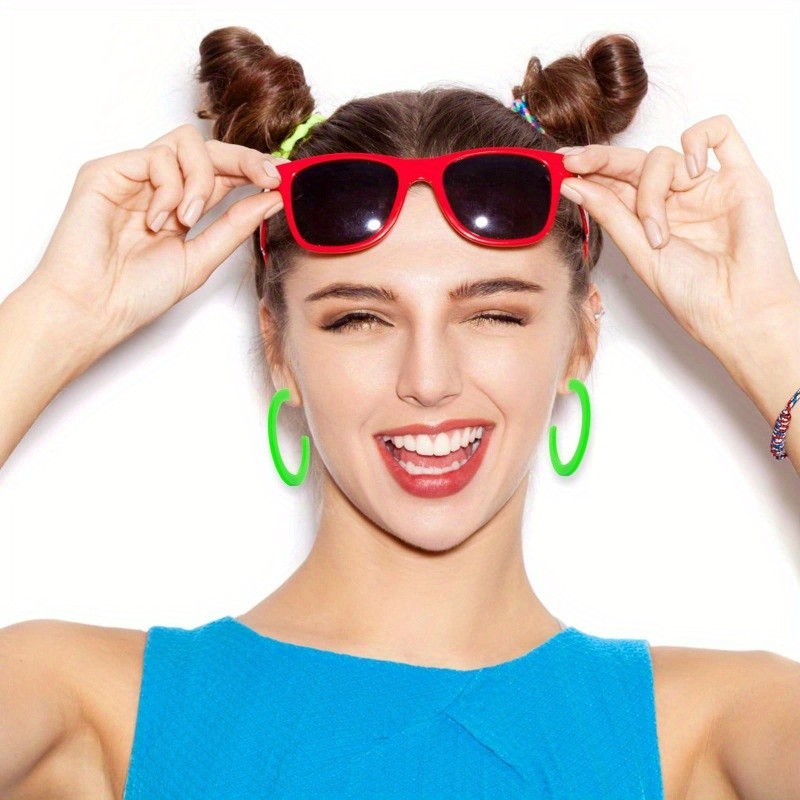 4 Pairs of Retro 80s/90s Fluorescent Neon-themed Acrylic C-shaped Earrings