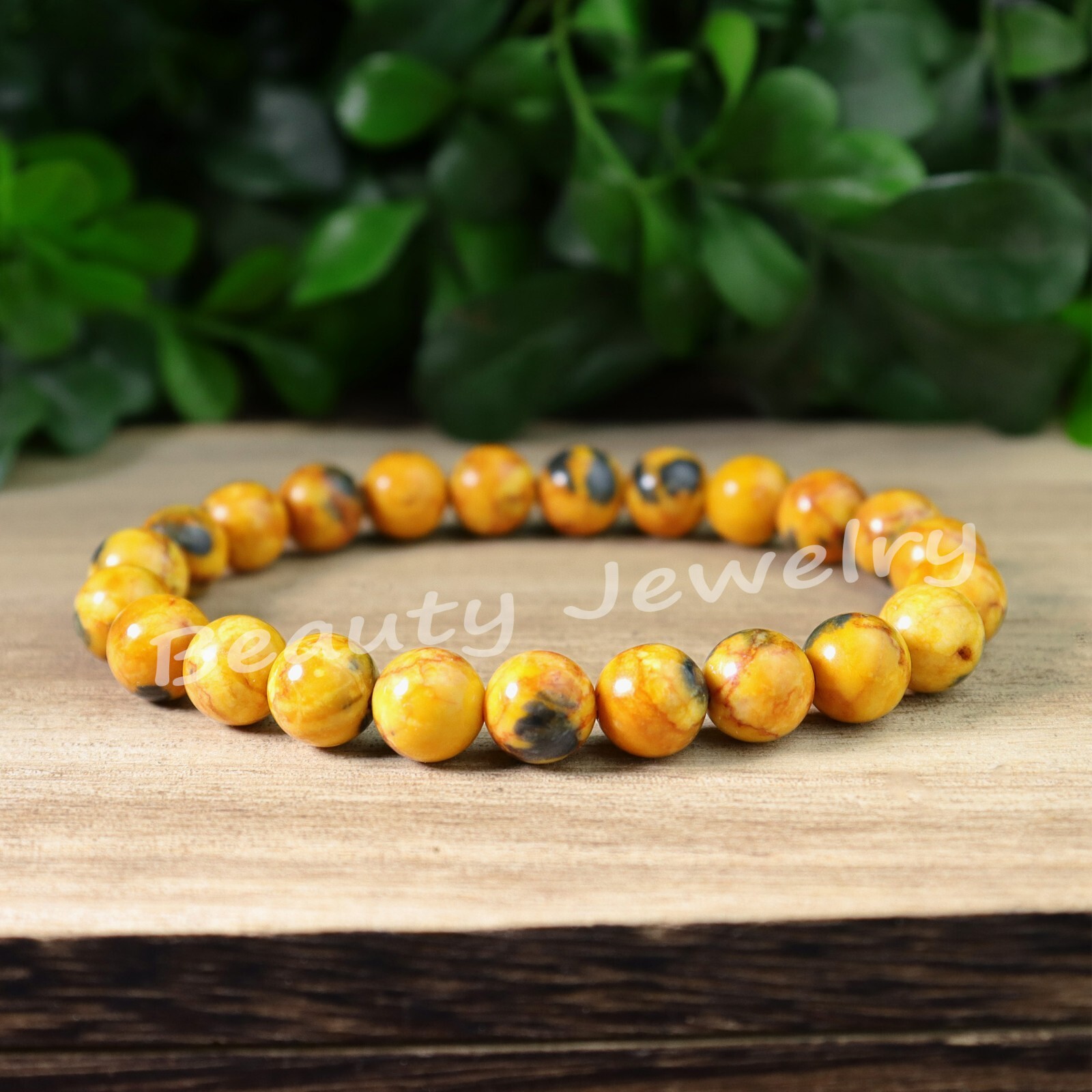 Natural Bumblebee Jasper Stone Bracelet Yellow Stone Stretch Healing Bracelet
