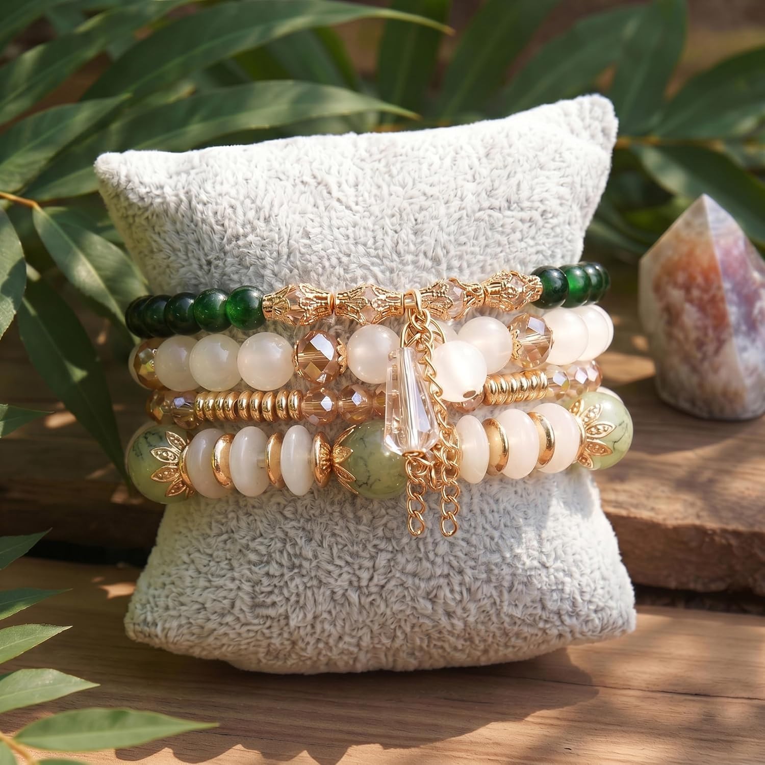Elegant 4-Pcs Stackable Bracelets for Women – Versatile Natural Stone Jewelry