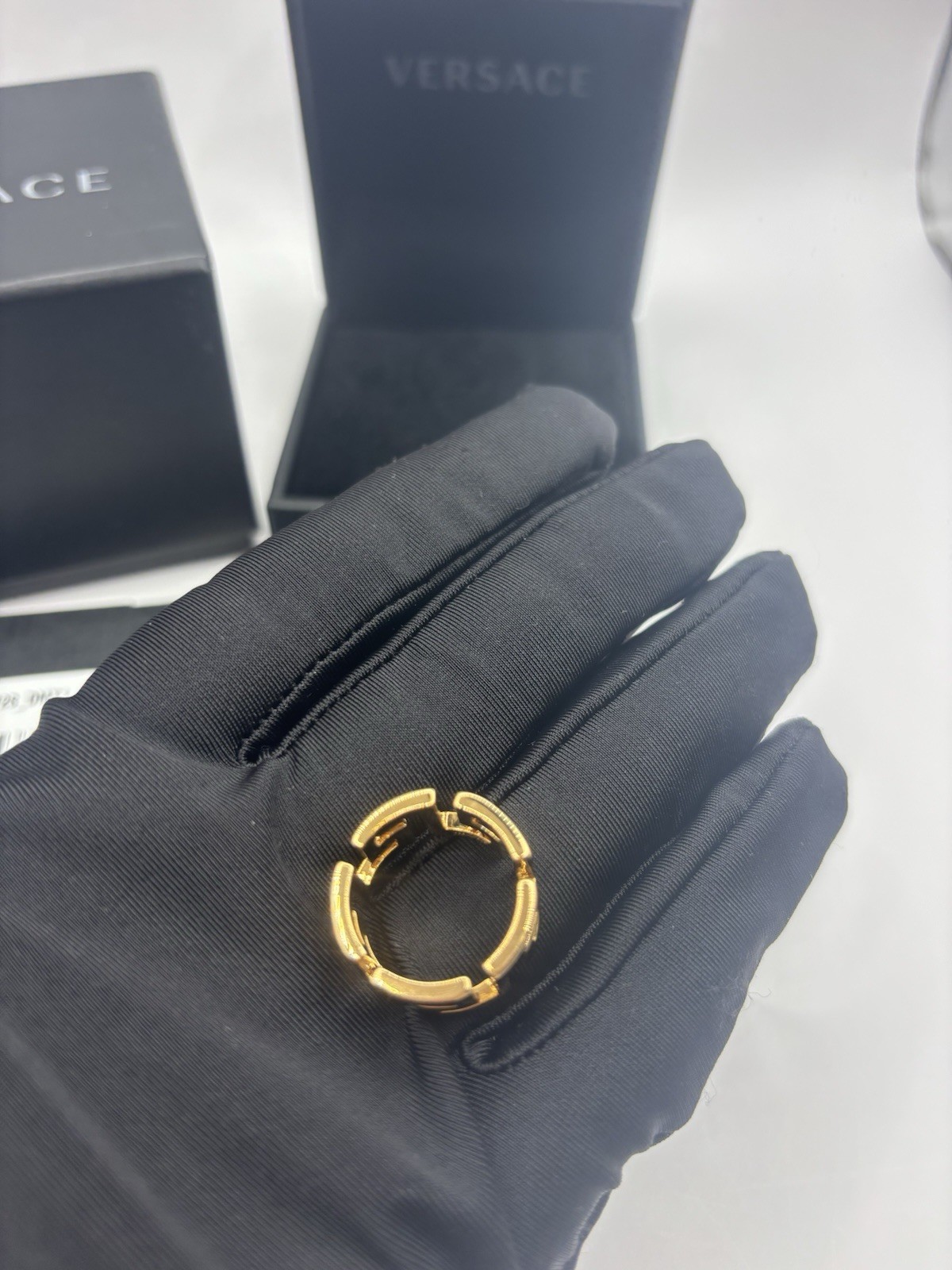 NIB Versace Greca Logo Gold Cut Out Wide Band Ring Sz 13 IT $350.