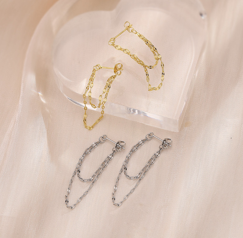 A Pair Sterling Silver Plated Tassel Dangle Drop Stud Earrings Chain Gift S6
