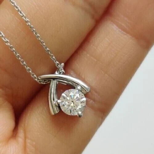 2Ct Round Cut Simulated Diamond Women’s Charm Pendant In 14K White Gold Plated