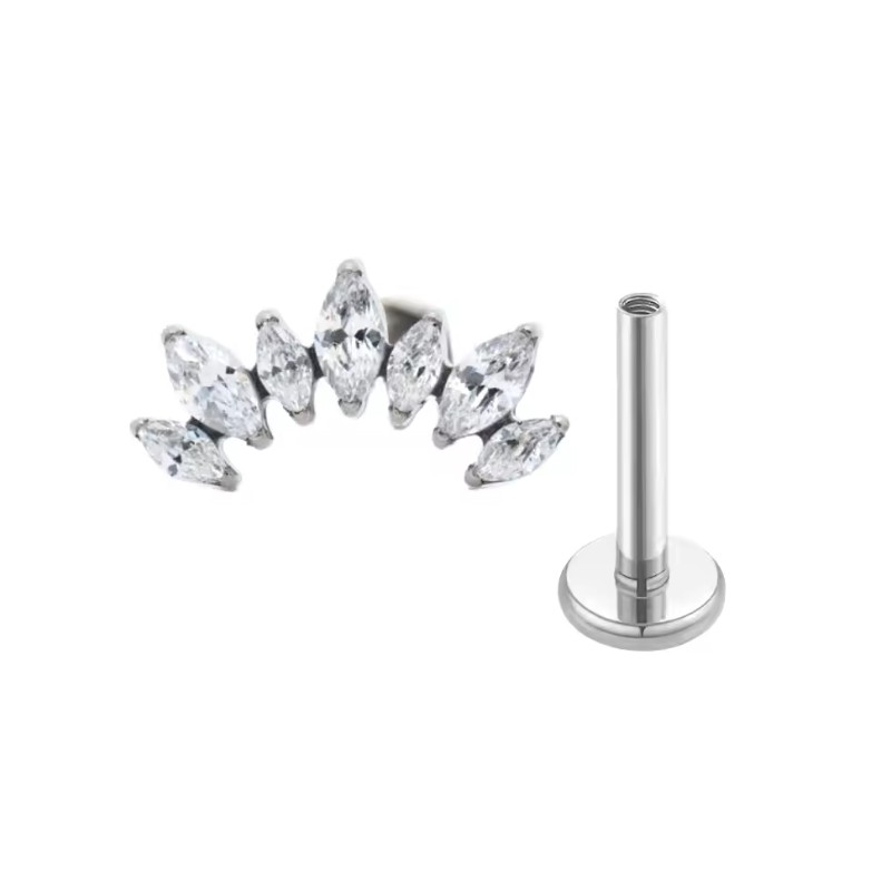 Titanium 16G Internally Threaded Labret Earrings – Marquise & Round CZ Fan Clust