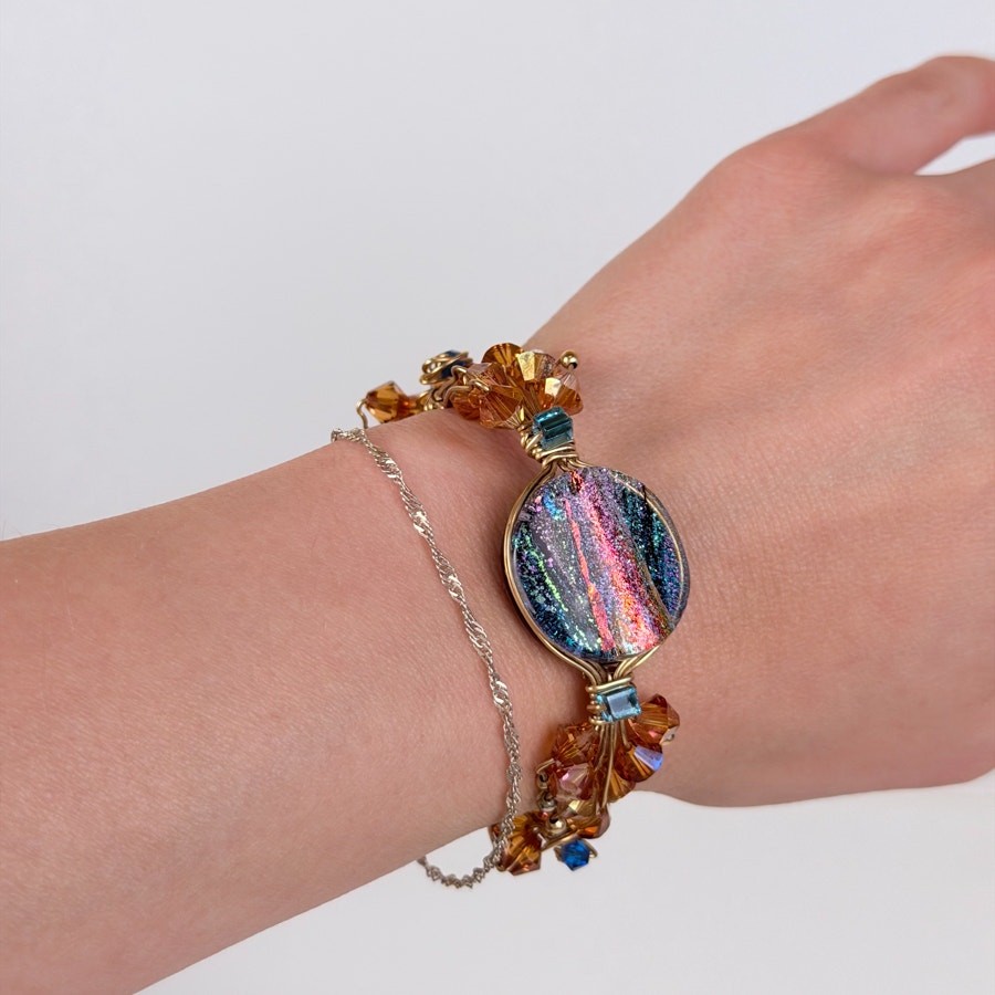 Statement Bracelet | Dichroic Glass Wire Wrapped Bracelet