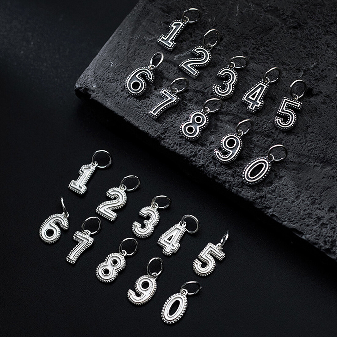 925 Sterling Silver Digital Number Dangle Charm A2659