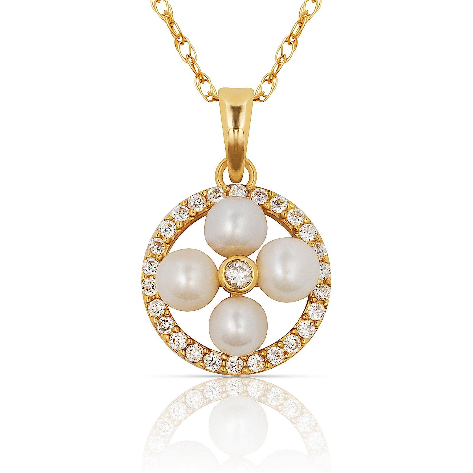 14K Yellow & White Gold Beautiful Round Pendant For Women