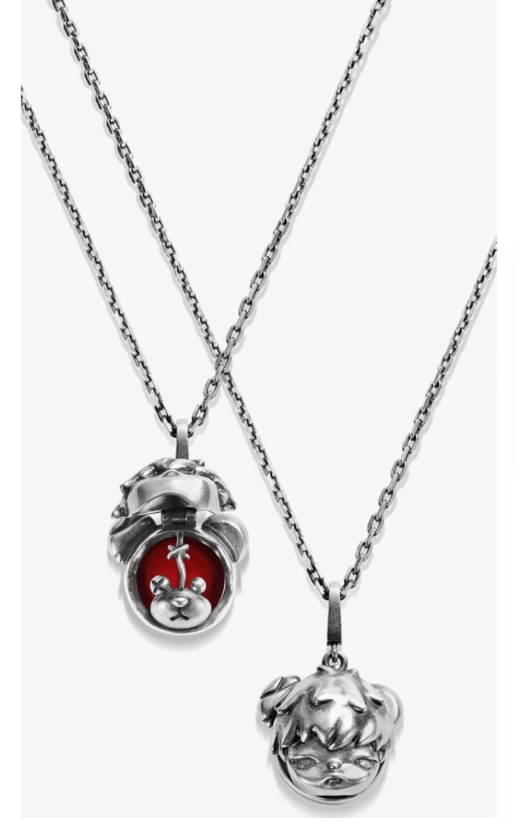 Popop Hirono Series Bear doll double-layer necklace 925 Silver 55cm+2.5cm+2.5cm