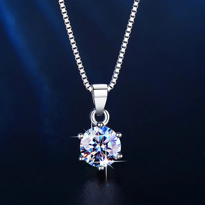 Elegant Six Prong Zircon Pendant Necklace Simple Design Jewelry