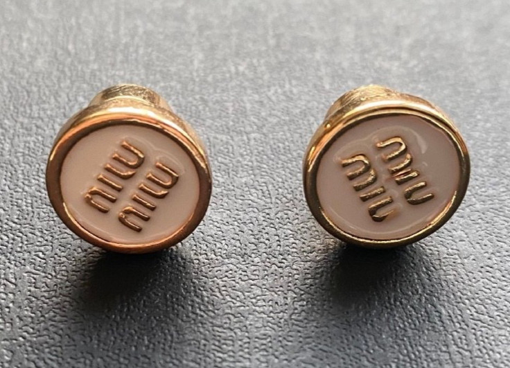 Womens Miu Miu White Enamel Gold-Tone Logo Stud Earrings