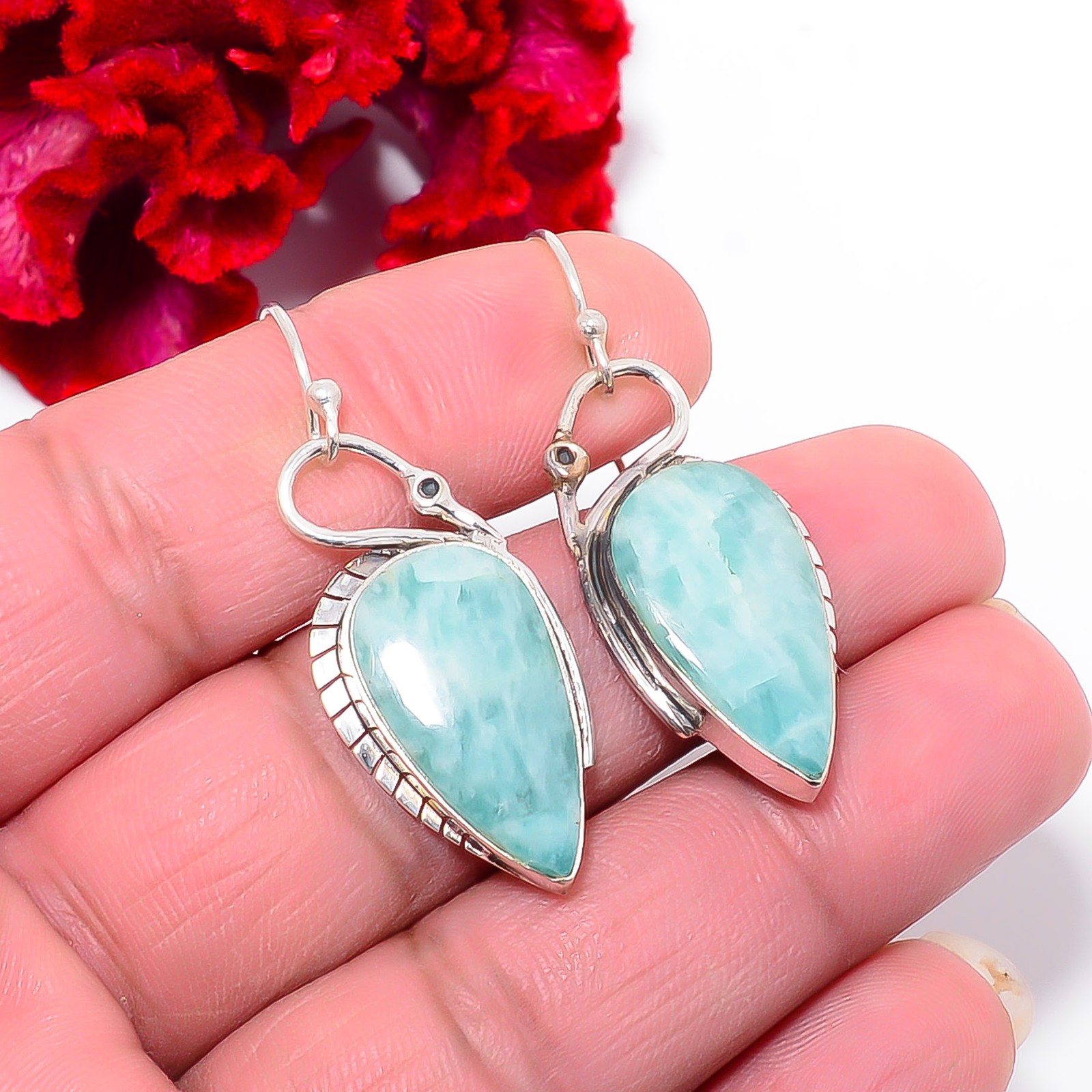 Amazonite – Russia Gemstone 925 Sterling Silver Swan Earring 1.72″ E1030911132
