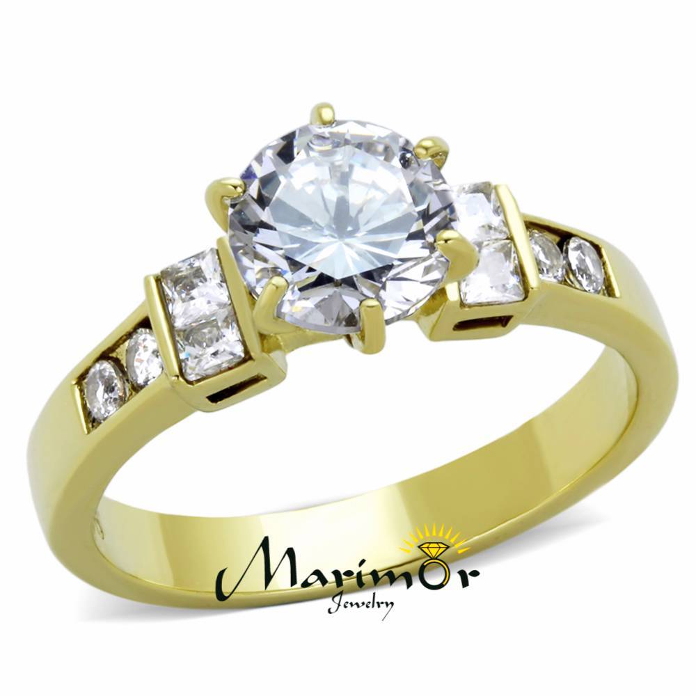 Stainless Steel 14k Gold Ion Plated 1.25 Ct CZ Engagement Ring Women’s Size 5-10