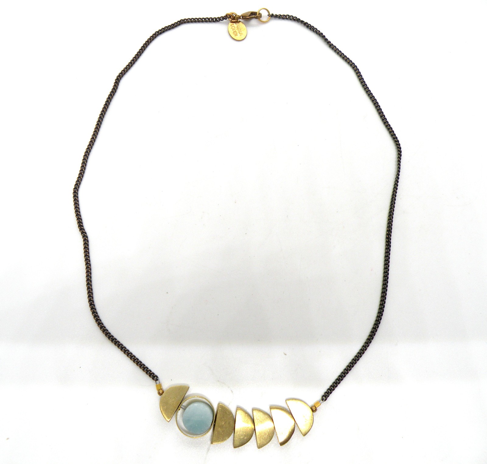Rare Larissa Loden Signed Half Moon GemStone Gold Tone Chain Jewelry Necklace