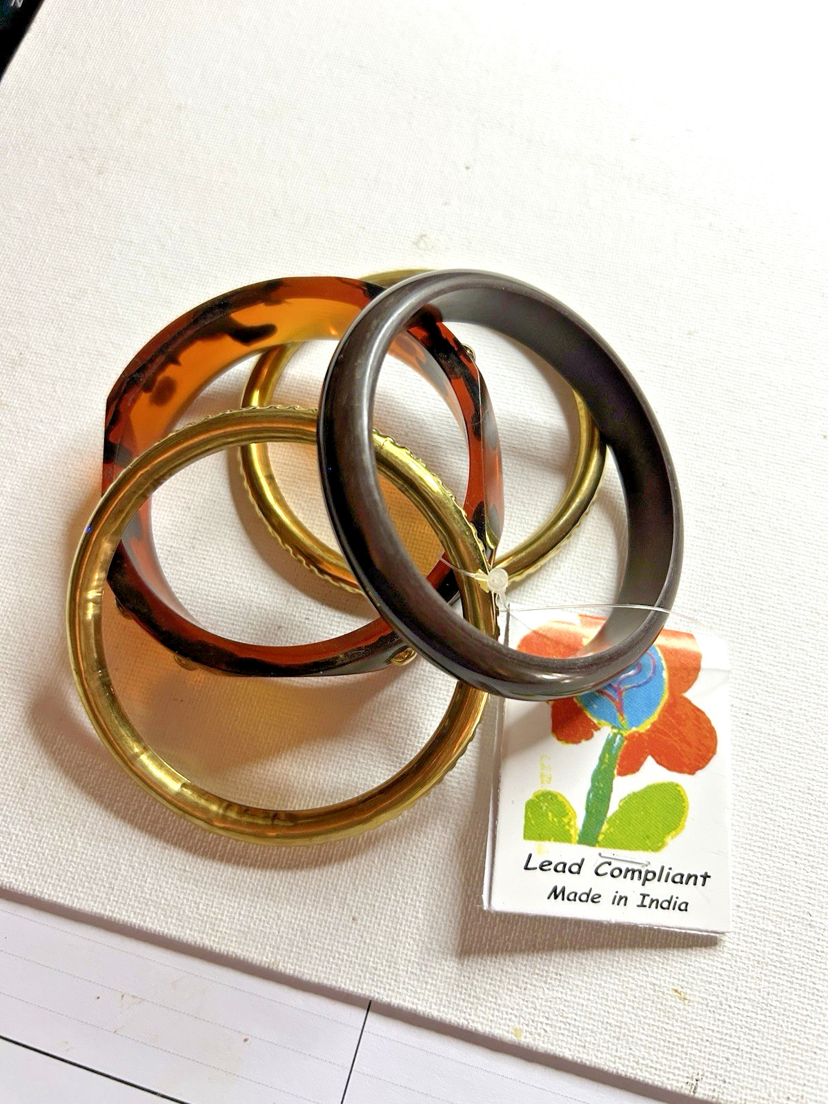 NWT Set of 4 Antika Hard Plastic 8” Brown & Gold Bangle Bracelets