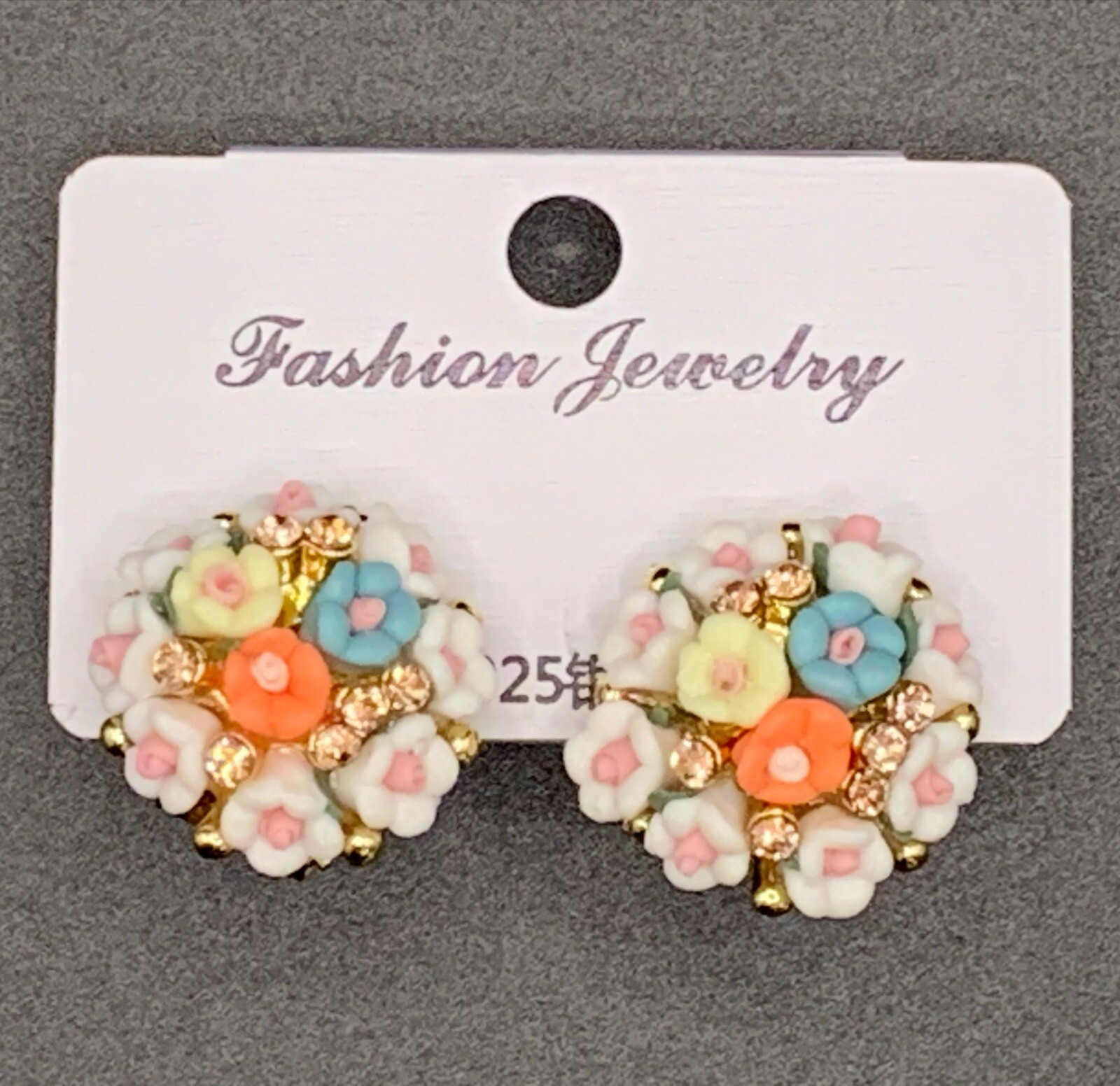 Beautiful S925 Silver Ceramic Small Flowers Earrings English Lock e000035