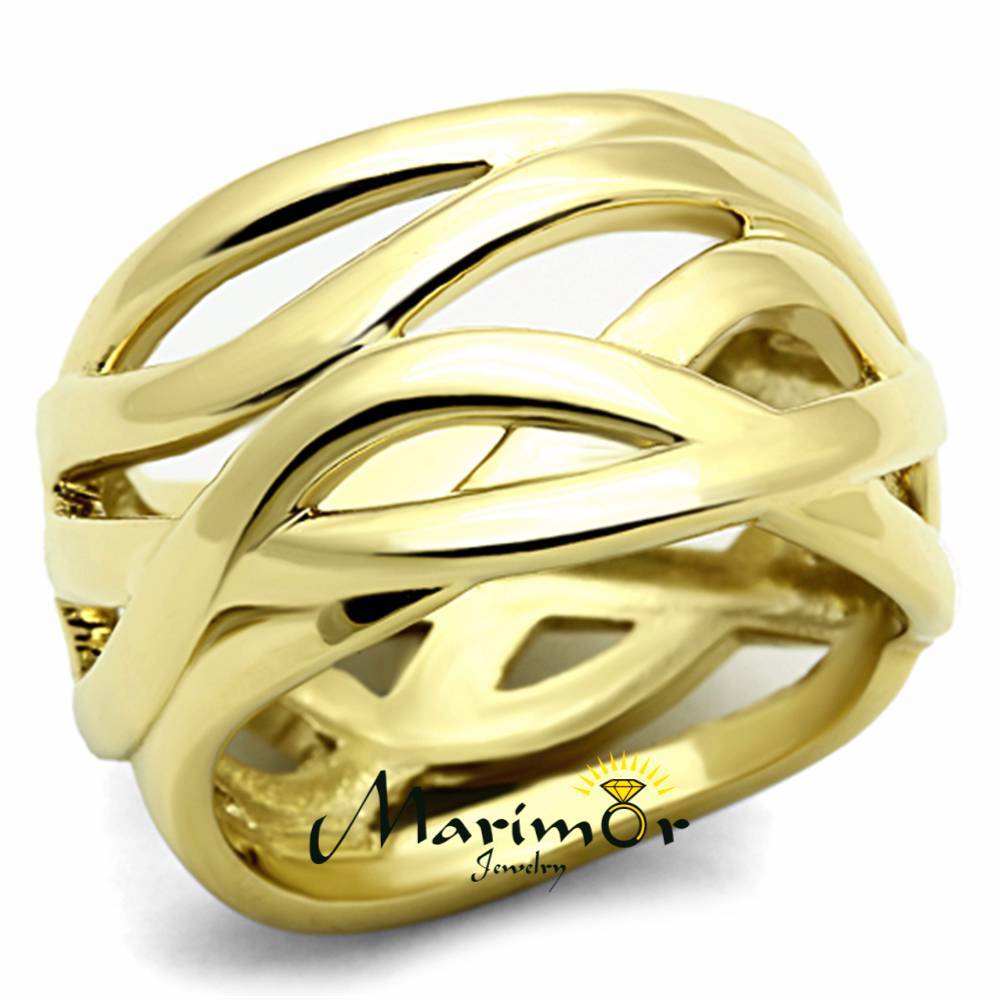 14k Gold Ion Plated Stainless Steel 316L Fashion Ring 13mm Wide, Women’s Sz 5-10