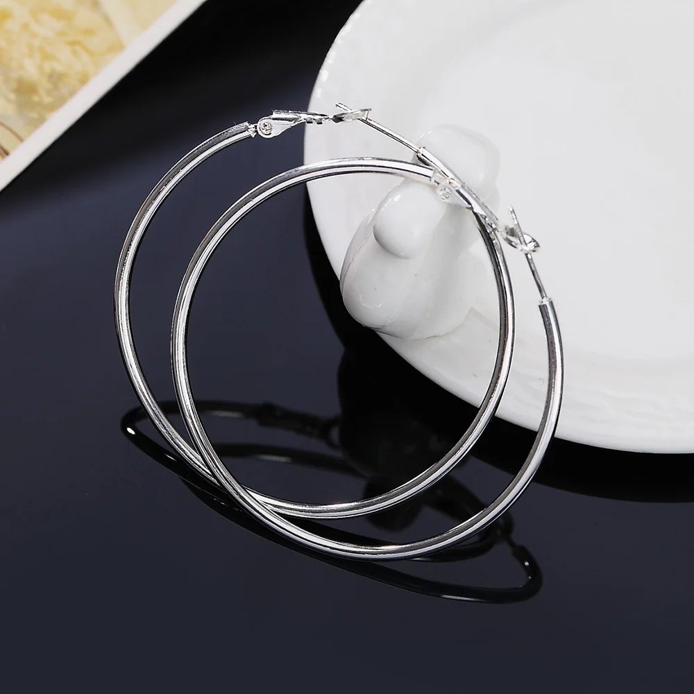 925 Sterling Silver 50mm 2” Big Round Large Thin Hoop Earrings – Free Shipping