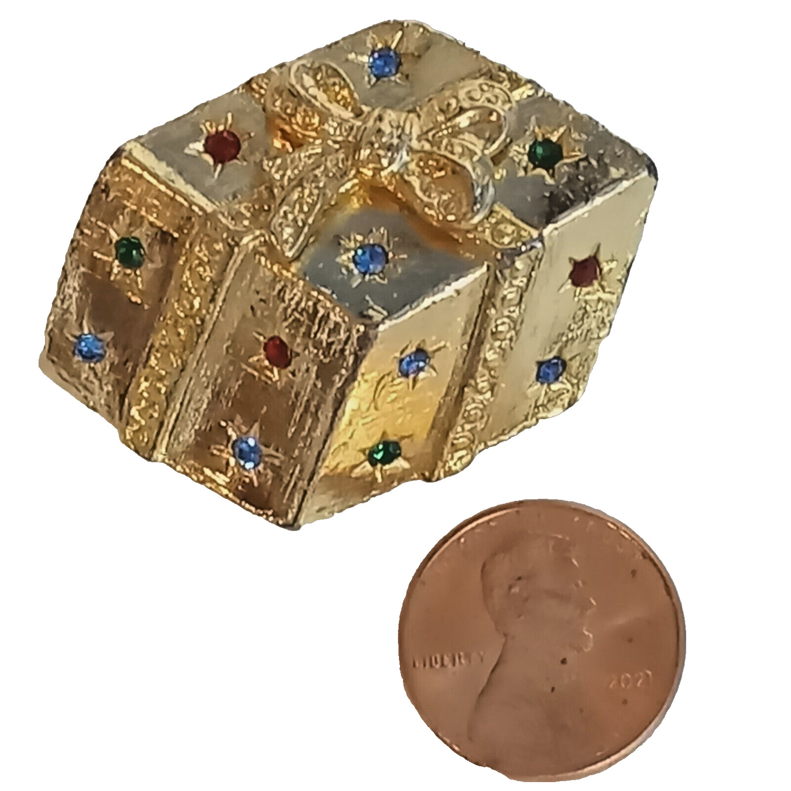 Rhinestone Gift Pin Holiday Christmas Birthday Present Box Stars Bow Brooch Pin