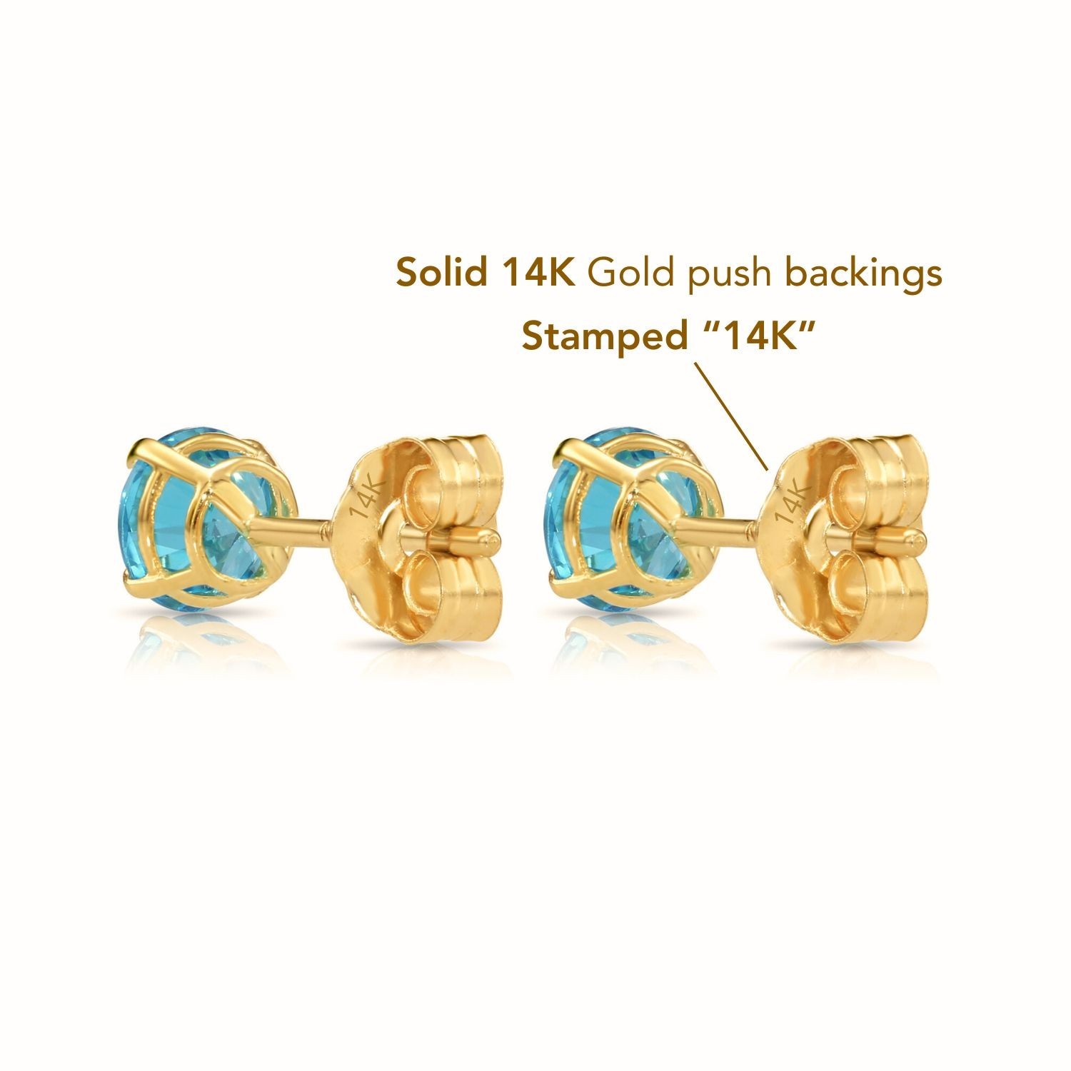 10K Solid Yellow Gold Solitaire Birthstone CZ Sleeper Stud Earrings Pushback 5mm