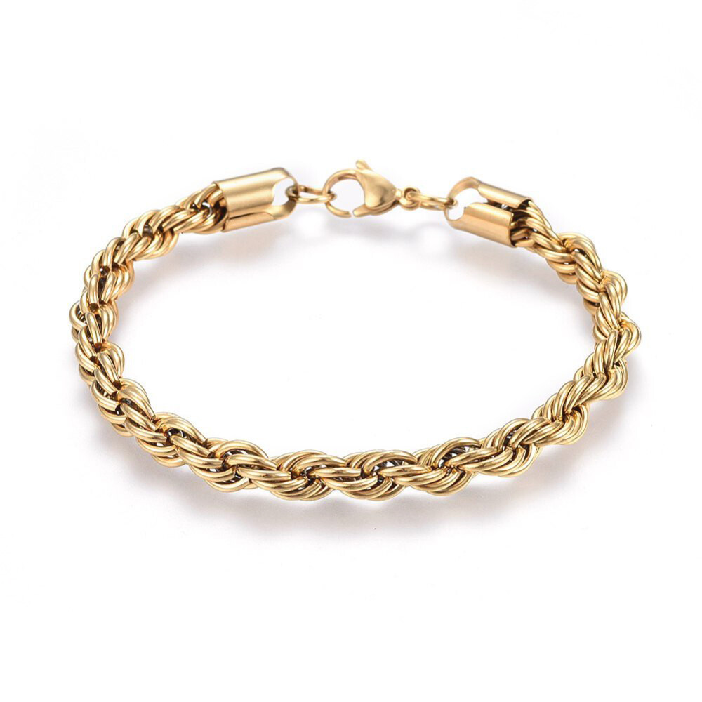 304 Stainless Steel Rope Chain Bracelet Lobster Gold 8.5″ 7mm  A82