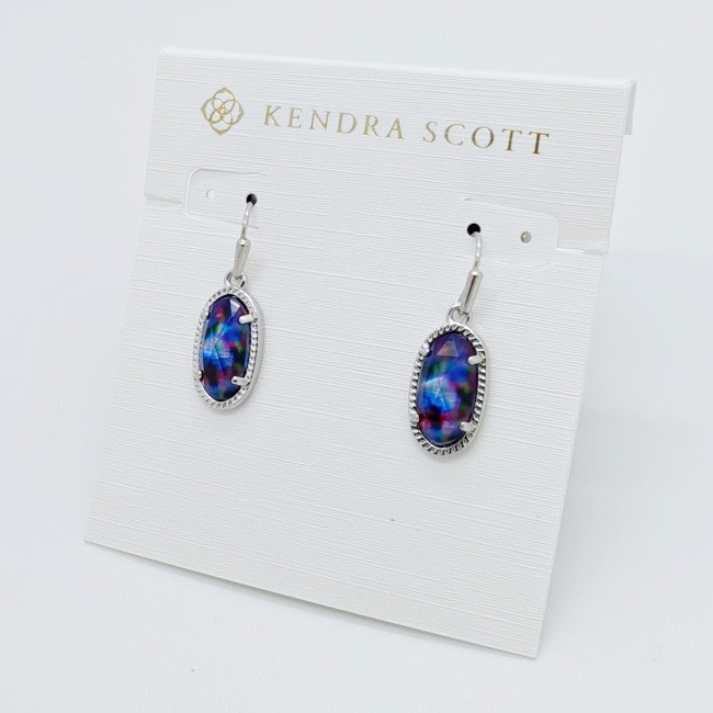 New Kendra Scott Lee Silver Drop Earrings In Teal Tie Dye
