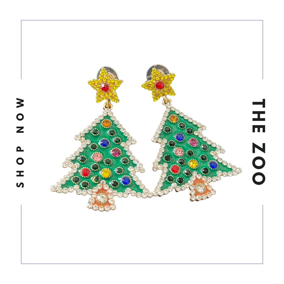 Rhinestone Christmas Tree Earrings