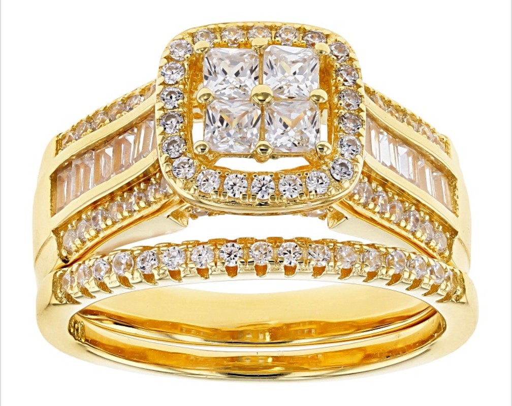 FZN Diamond Simulant 1.95ct 18k Yellow Gold Over Sterling Silver Ring Size 10