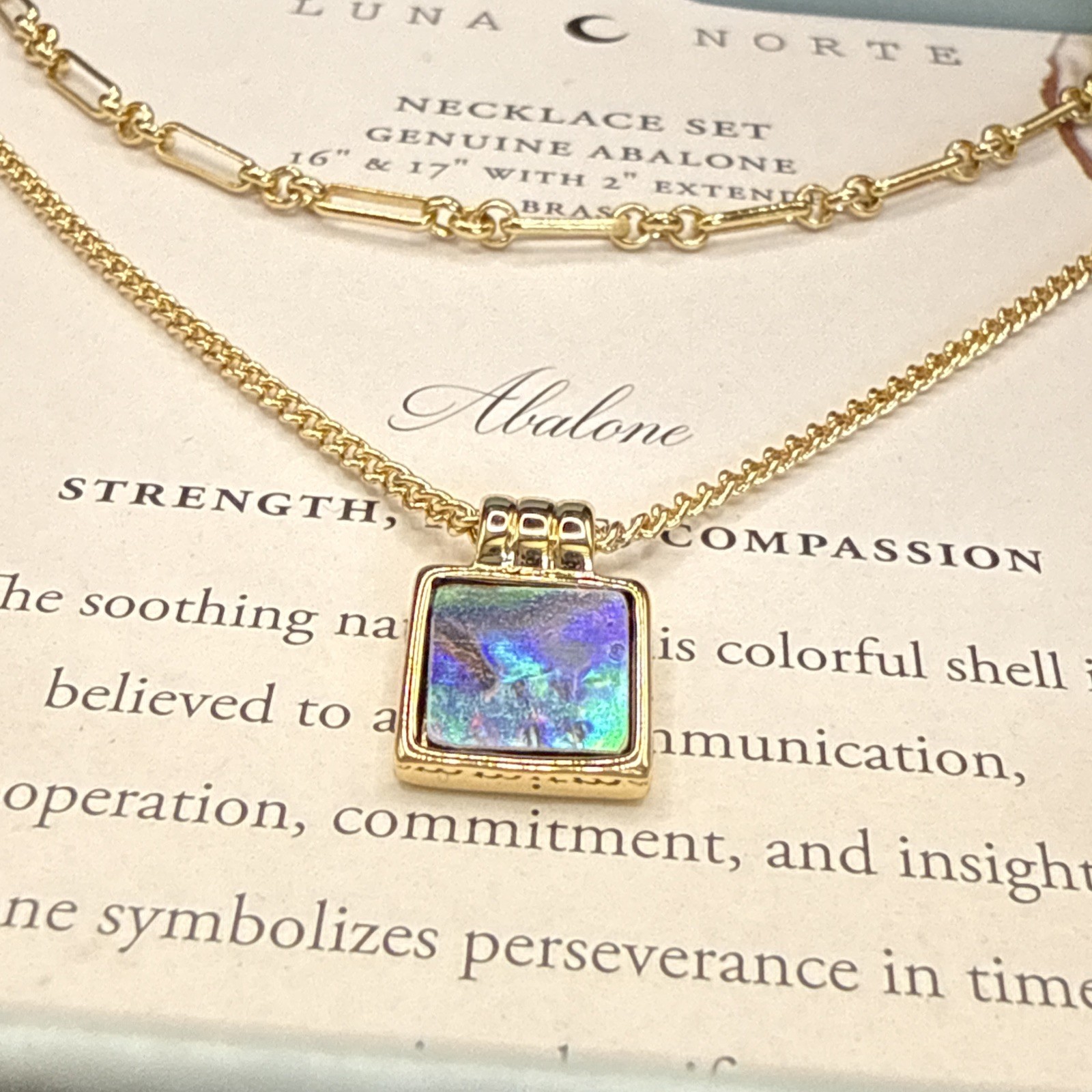 Luna Norte Genuine Abalone Layered Necklace Set -14KT Gold Plated Brass-Colorful