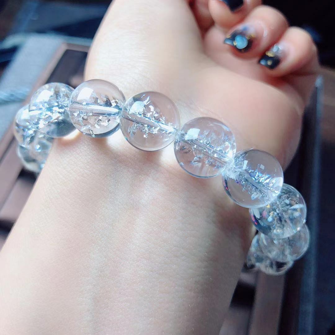 Rainbow ! Natural Clear White Quartz Himalaya Crystal Beads Reiki Bracelet 14mm