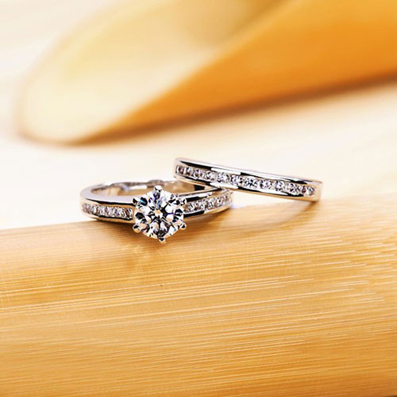Chic Bridal Ring Set Sparkly Round Cut Solitaire Band Modern Engagement Jewelry