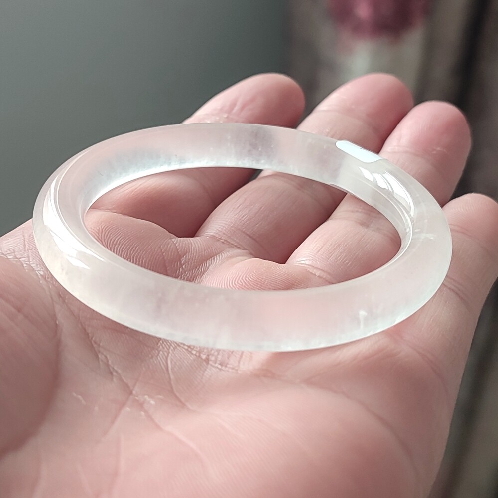 Certified Clear Ice White 52-53mm Natural Burma Jade jadeite Bangle Bracelet