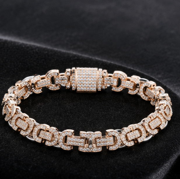 7Ct Simulated Diamond Elegant Men’s Cuban Link Bracelet 14K 2- Tone Gold Plated