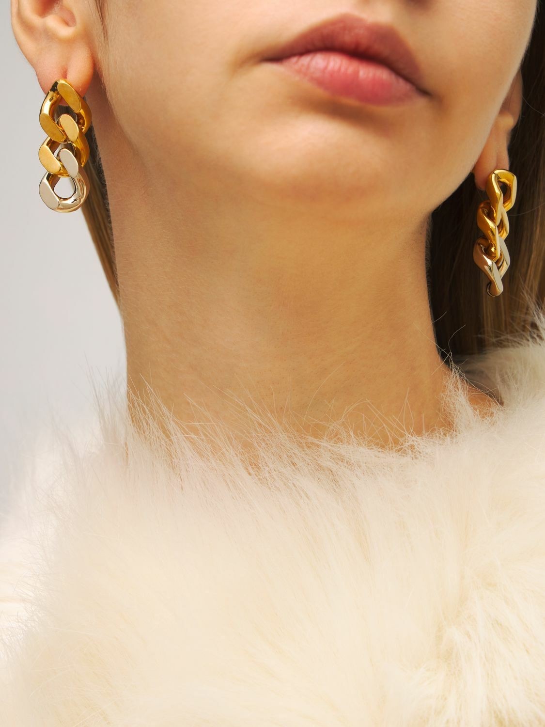 NIB Saint Laurent YSL Triple Curb Chain Link Antique Gold Drop Earrings $795