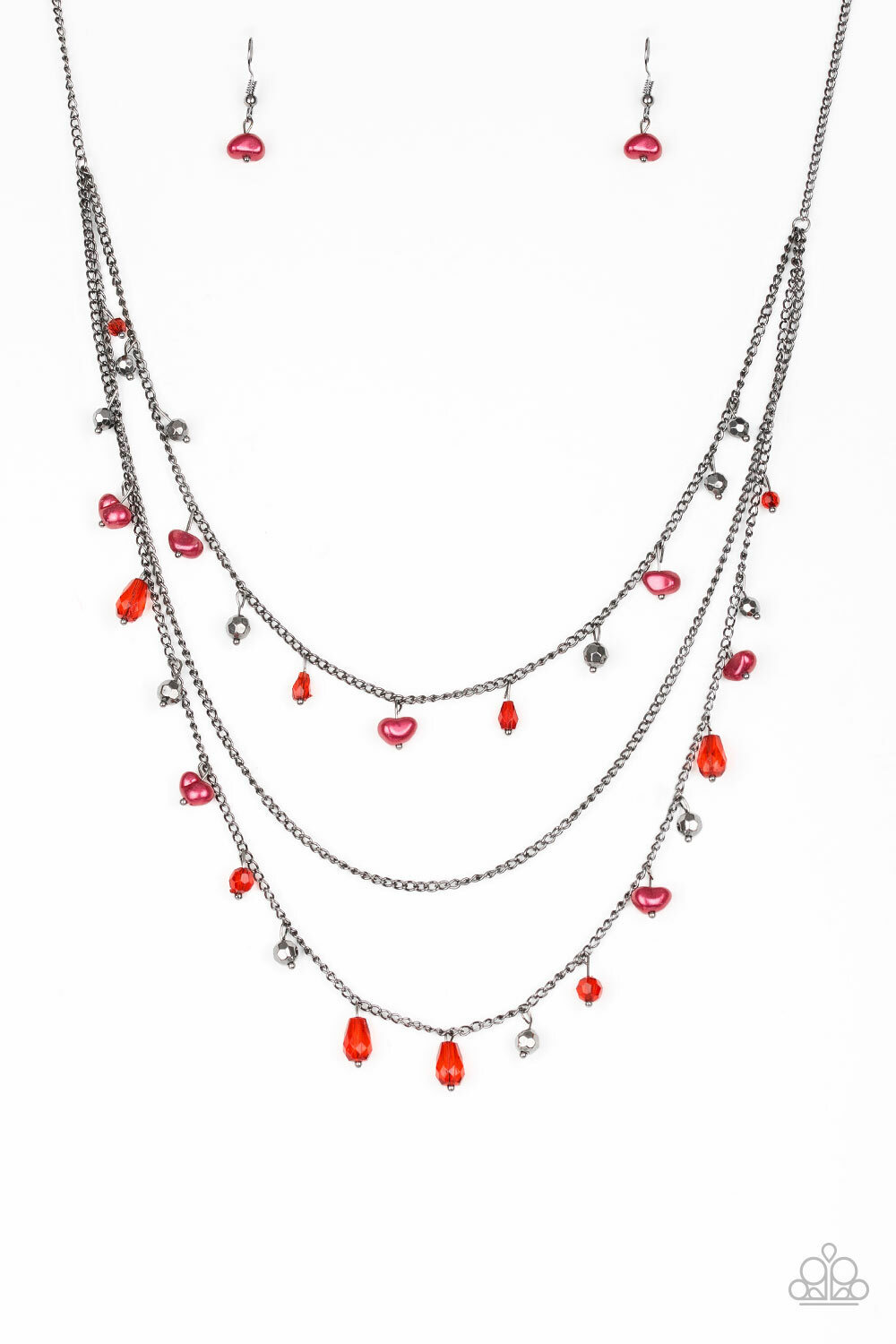 Pebble Beach Beauty Red Necklace/Earrings Paparazzi New